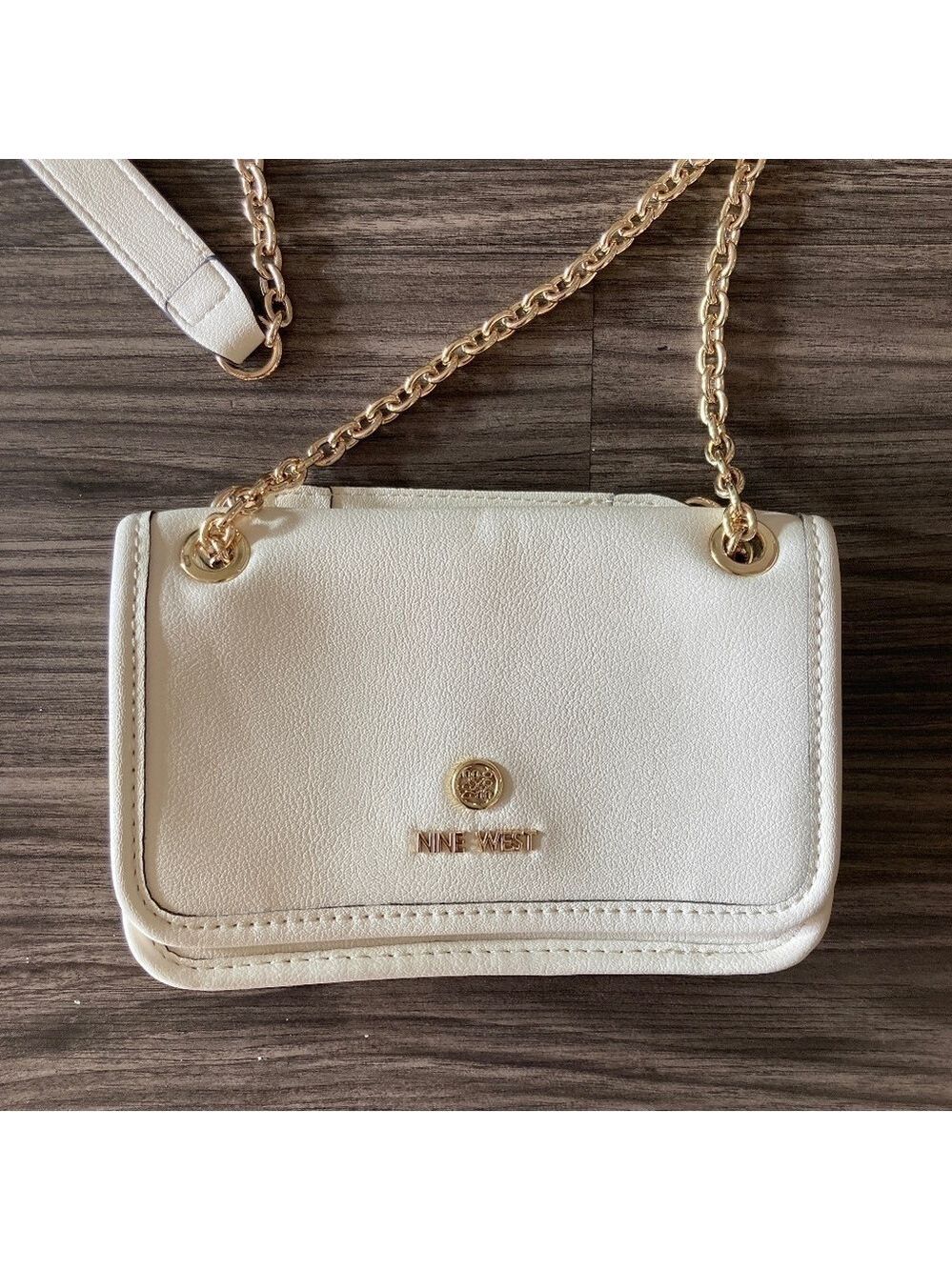 Nine West Saoirse Mini Convertible Crossbody Flap Bag in Cream with Gold - Picture 5 of 13